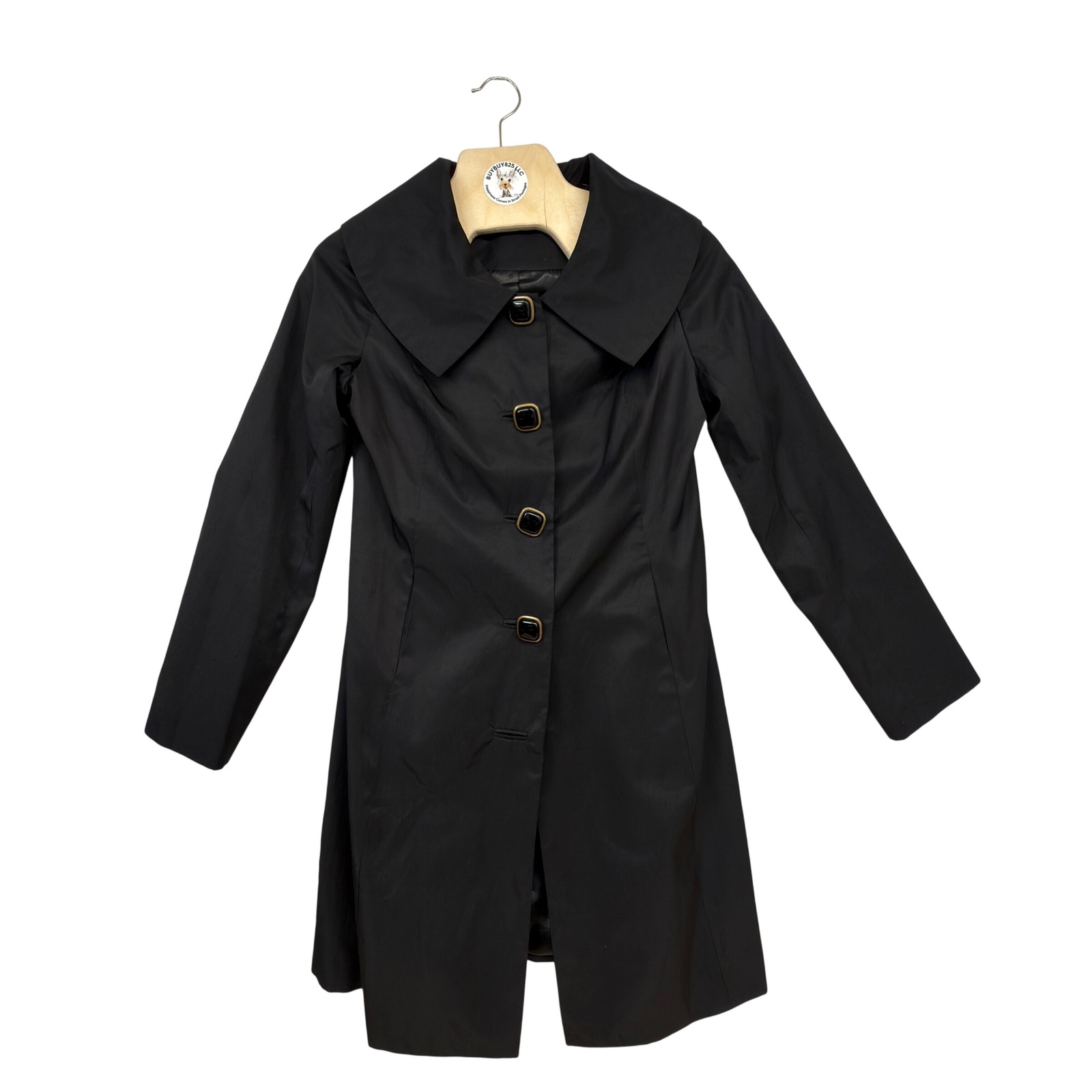 Veritgo Paris Black Statement Coat Oversized Collar Bow Back Women's S
